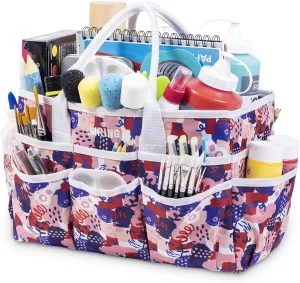 JJRING Craft Tote Storage Bag, Art Organizer Tote with Multiple Pockets, Craft Supply Bag for Art, Sewing, and Office Supplies, Pink