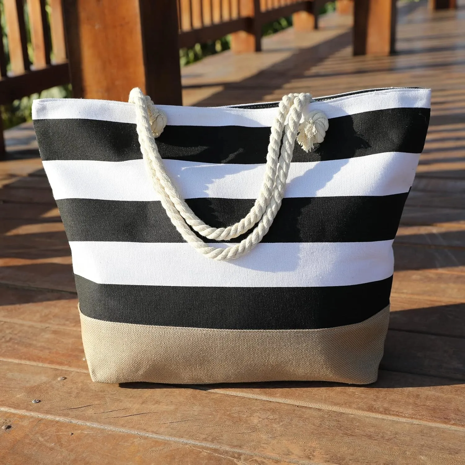 JNF Extra Large Canvas Beach Bags for Women Shoulder Bag Beach Tote Bag with Cotton Rope Handles