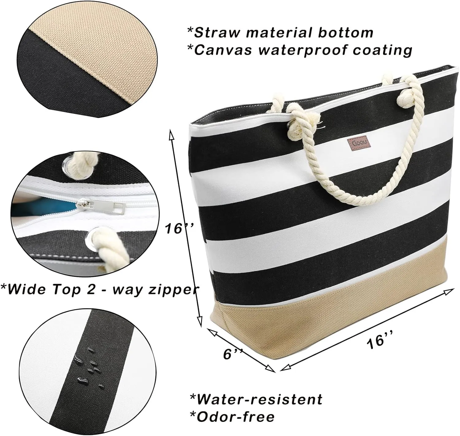 JNF Extra Large Canvas Beach Bags for Women Shoulder Bag Beach Tote Bag with Cotton Rope Handles