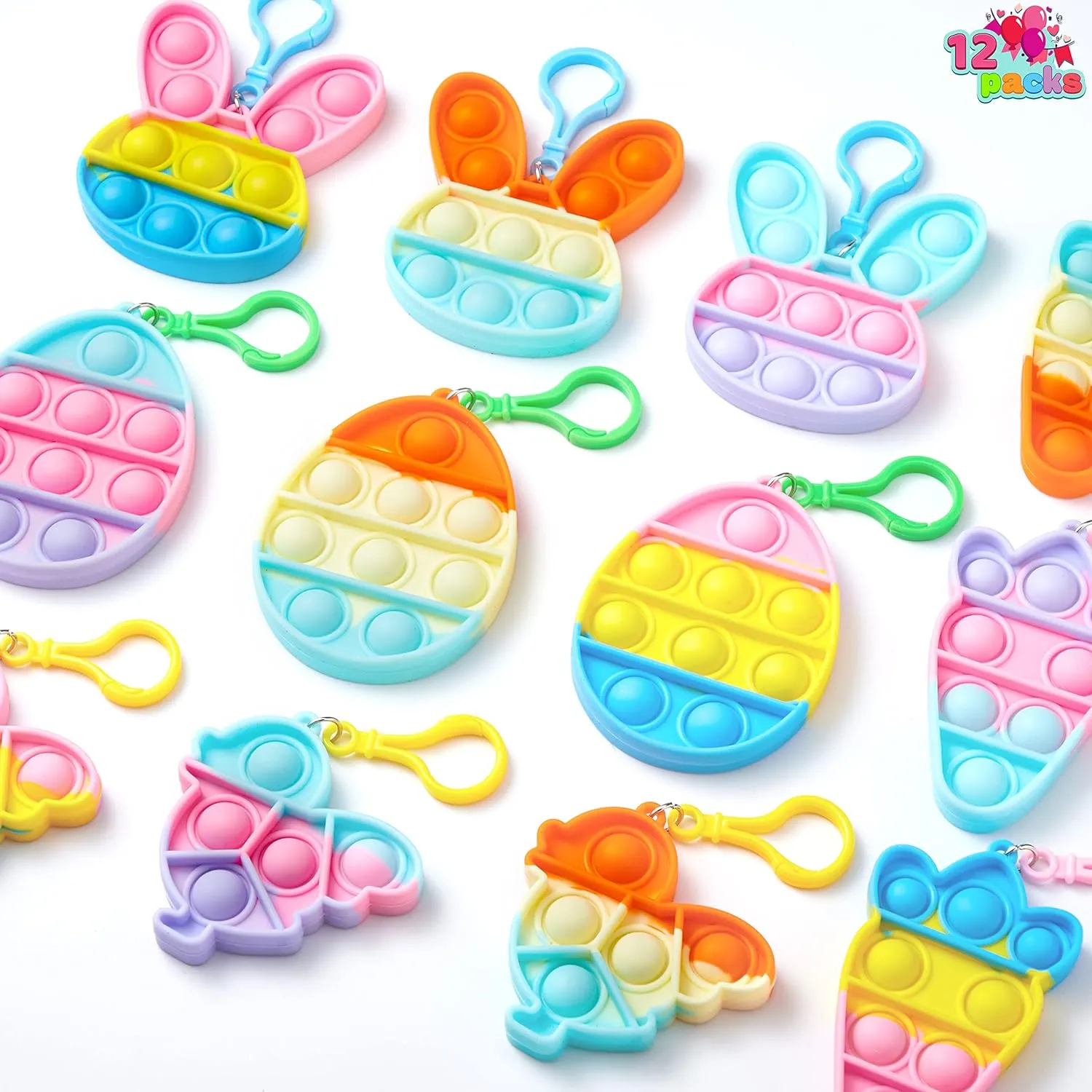 JOYIN 12 PCS Easter Pop Fidget Toys, Pop Keychain, Fidget Sensory Simple Pop Toys for Easter Basket Stuffers, Easter Party Favors, Easter Hunt, Easter Goodie Bag Fillers, Classroom Prize Supplies