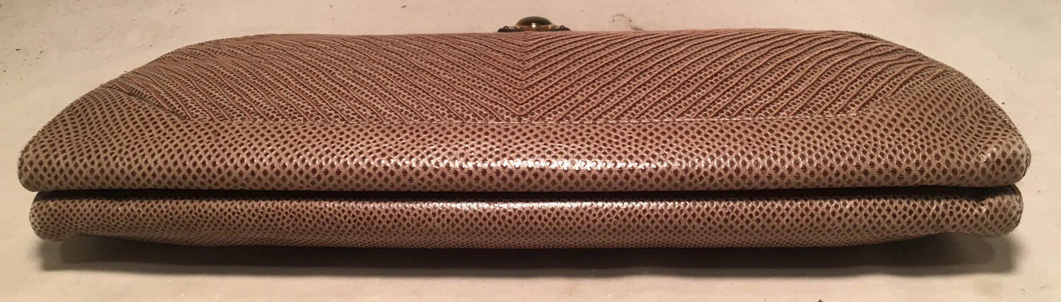 Judith Leiber Vintage Tan lizard Embroidered Oversized Clutch
