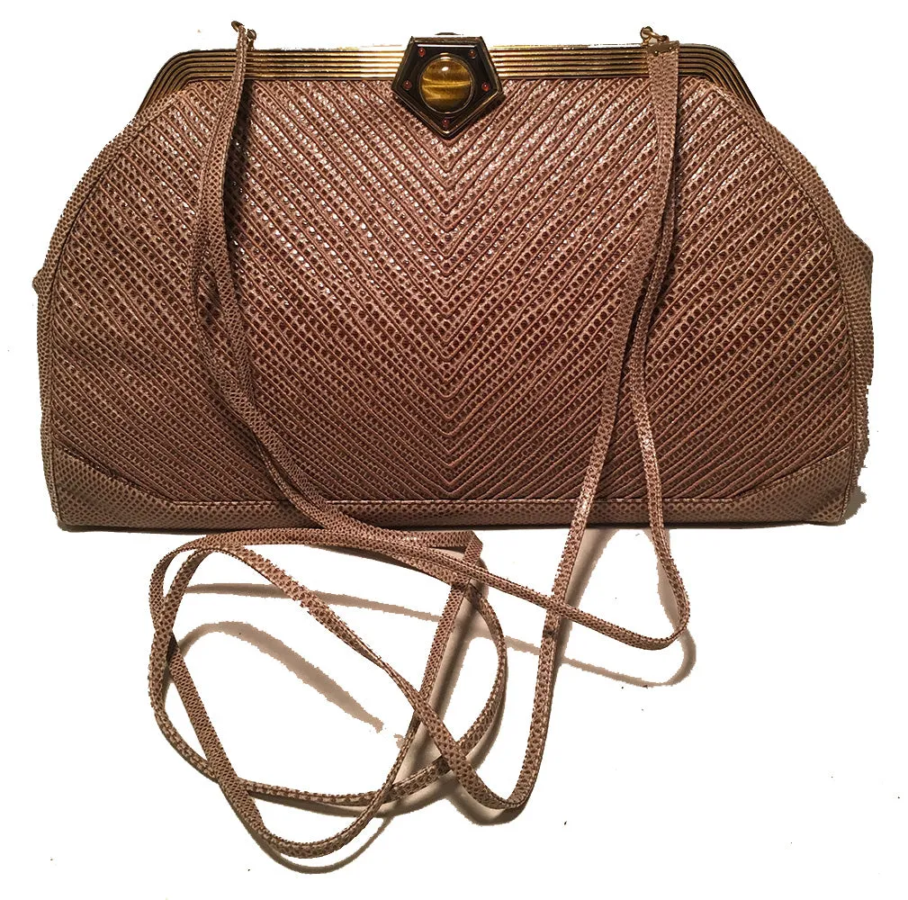 Judith Leiber Vintage Tan lizard Embroidered Oversized Clutch