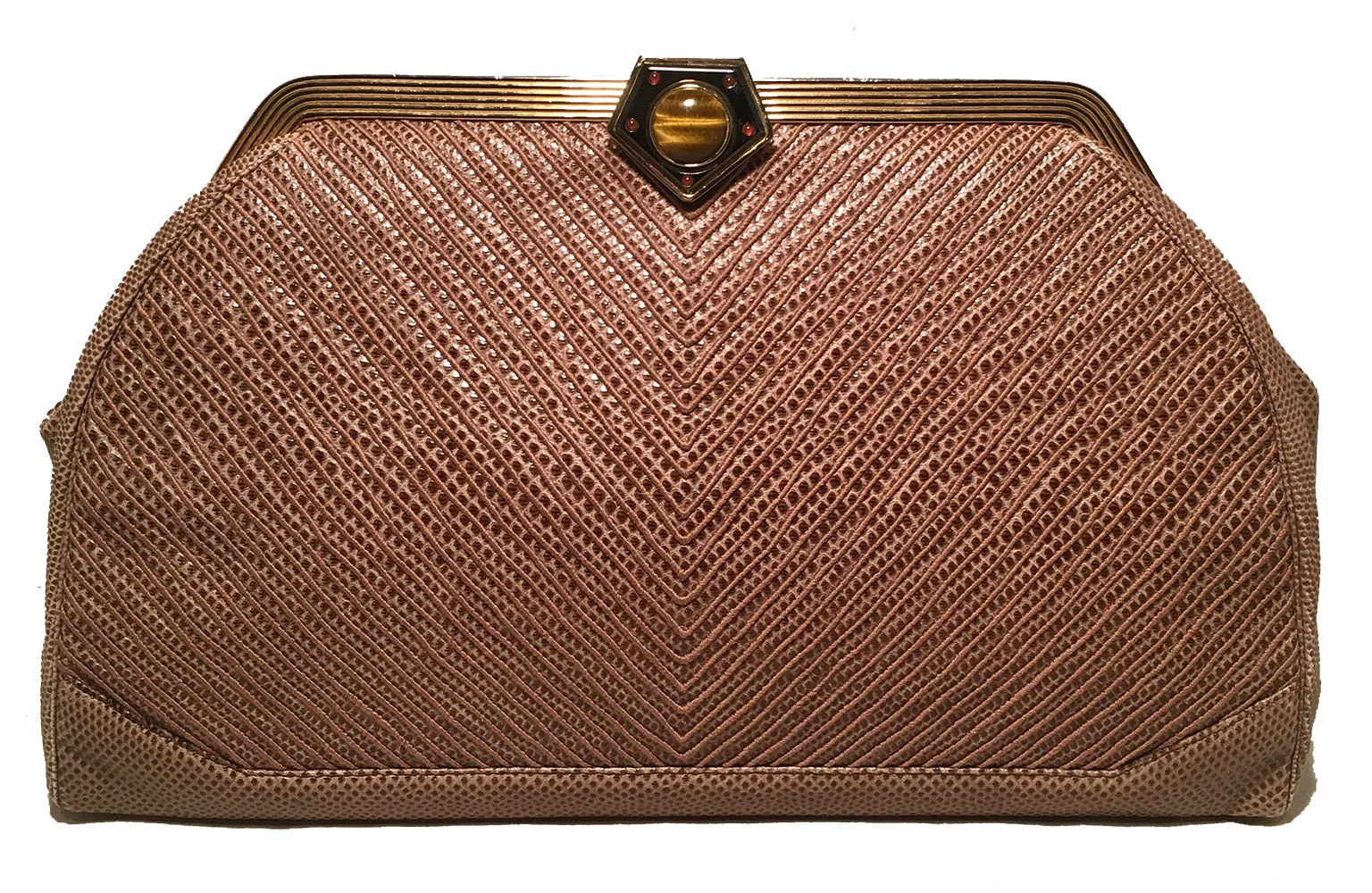 Judith Leiber Vintage Tan lizard Embroidered Oversized Clutch