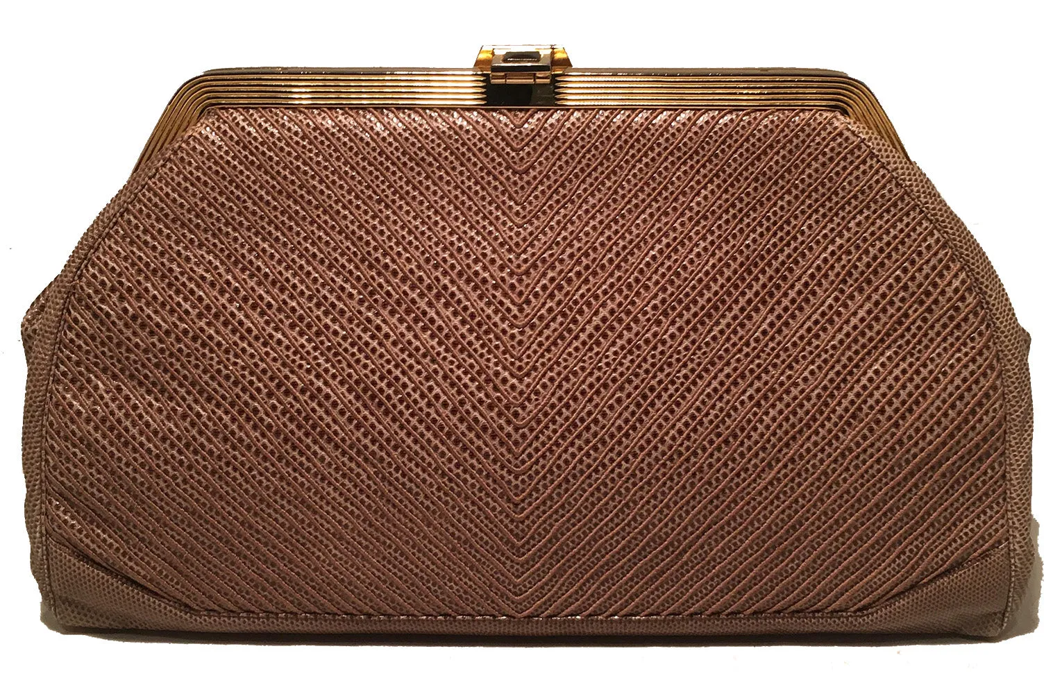 Judith Leiber Vintage Tan lizard Embroidered Oversized Clutch