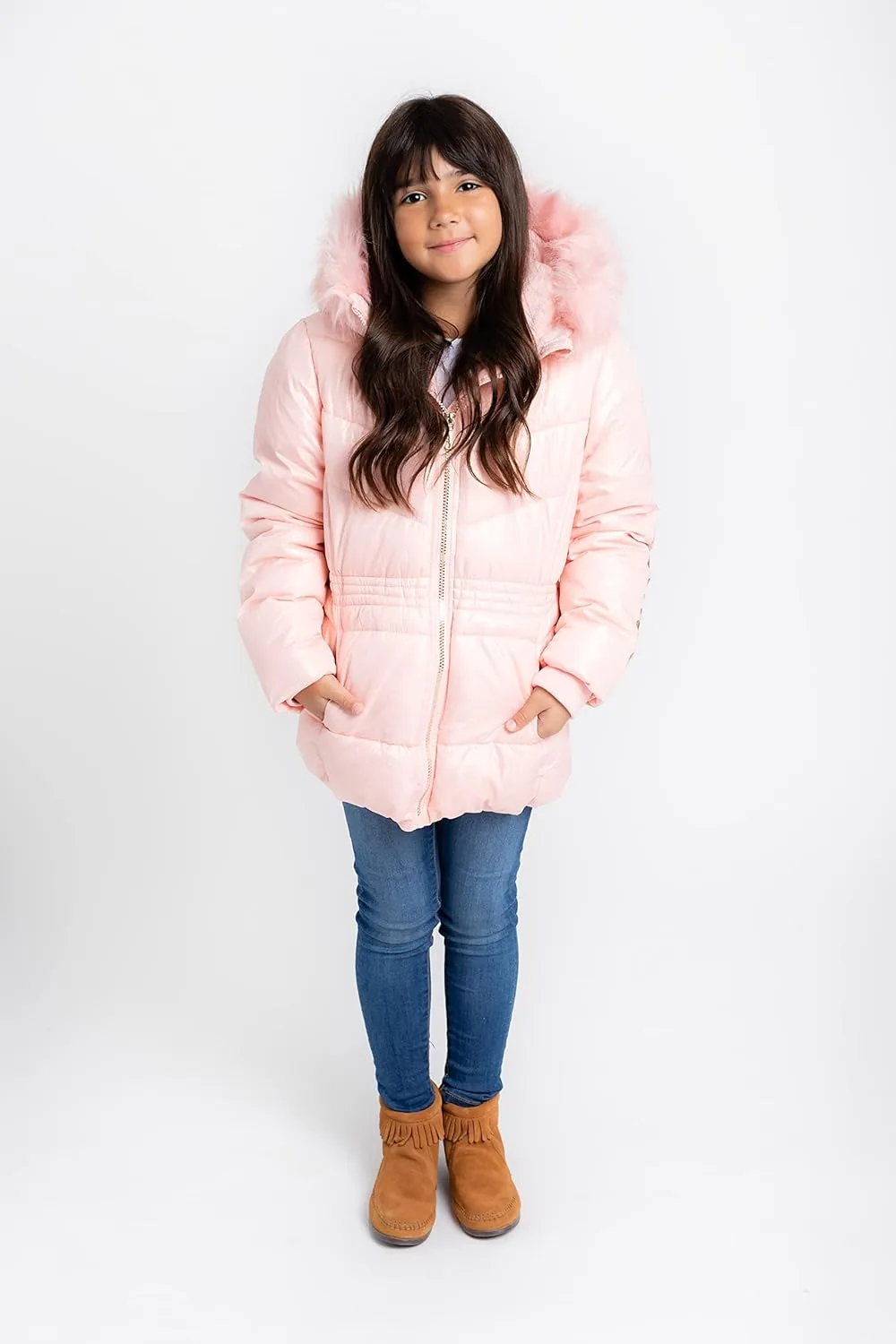 Juicy Couture Girls Coat, Faux Fur Hooded Winter Jacket, Warm Padded Parka Hoodie, Kids Heavyweight Winter Coat