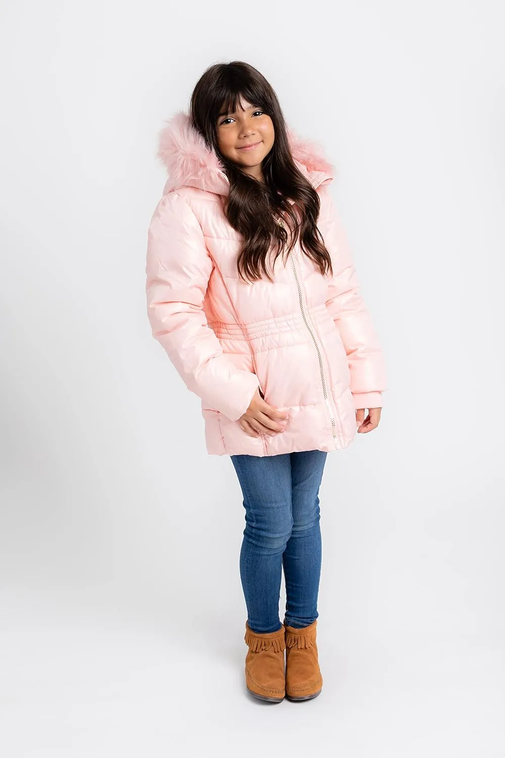 Juicy Couture Girls Coat, Faux Fur Hooded Winter Jacket, Warm Padded Parka Hoodie, Kids Heavyweight Winter Coat