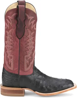 Justin Boots Mens Chisolm Full Quill Ostrich Embroidered Square Toe Pull On Dress Boots Mid Calf - Black, Red - Size 13 EE