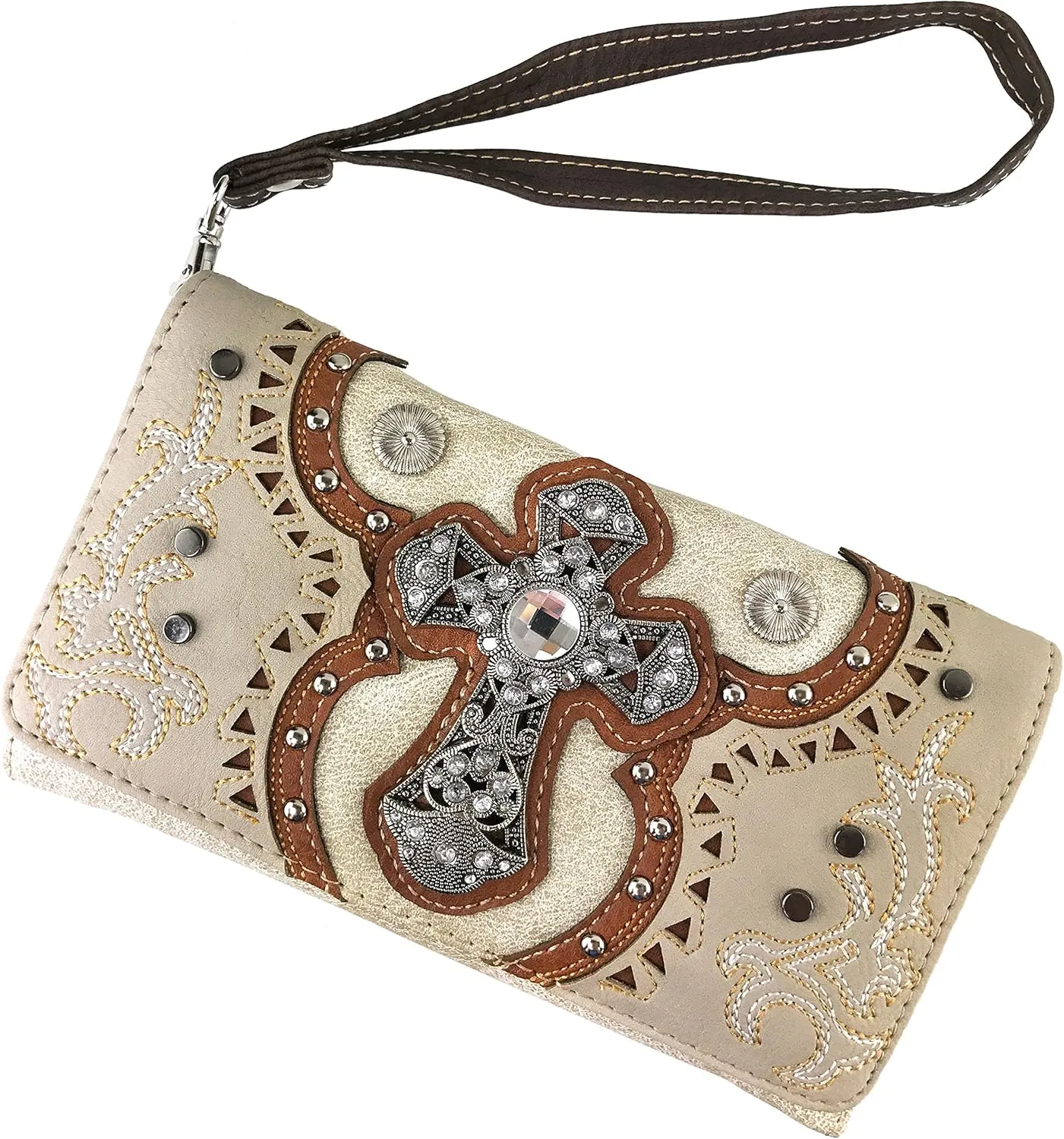 Justin West Concealed Carry Laser Cut Concho Cross Antique Embroidery Handbag