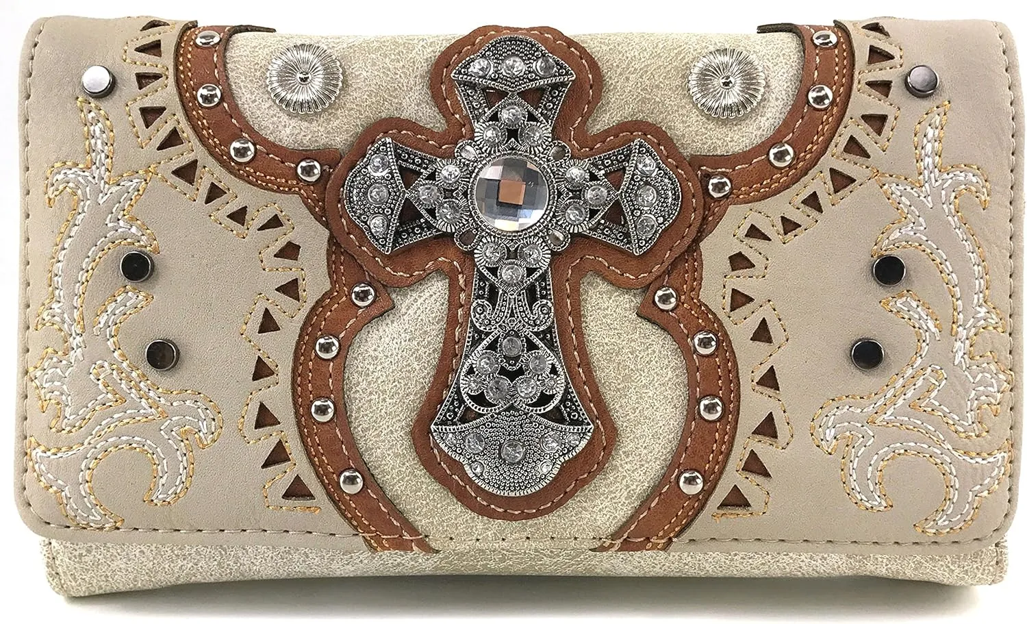 Justin West Concealed Carry Laser Cut Concho Cross Antique Embroidery Handbag