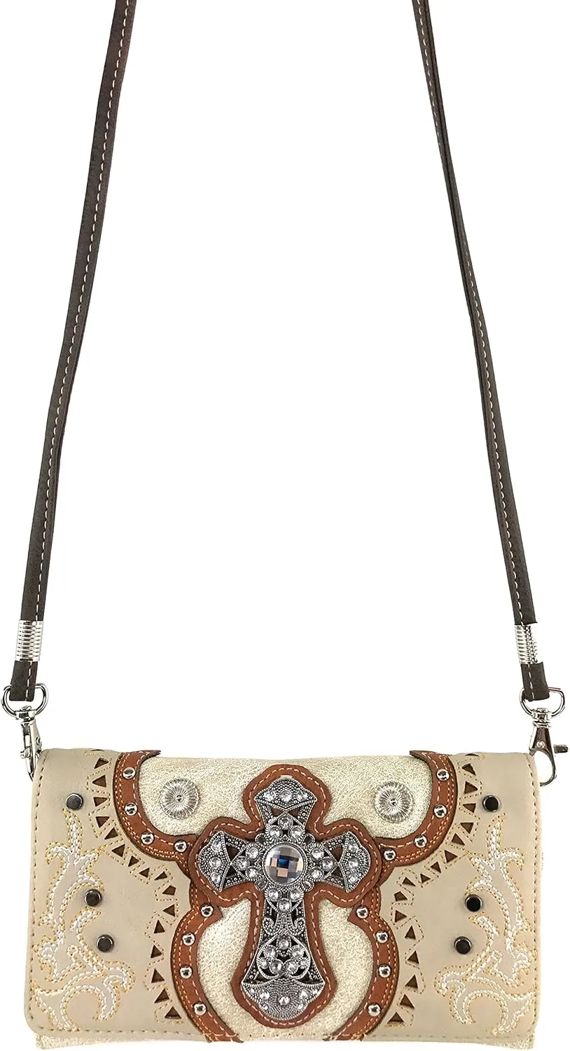 Justin West Concealed Carry Laser Cut Concho Cross Antique Embroidery Handbag