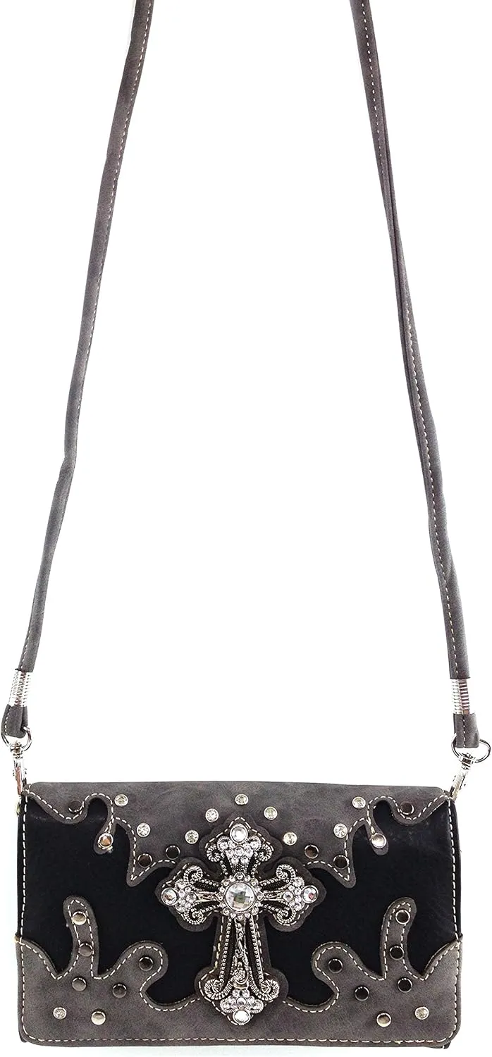 Justin West Cross Studs Concealed Carry Shoulder Handbag Tote Purse Crossbody Wallet