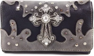Justin West Cross Studs Concealed Carry Shoulder Handbag Tote Purse Crossbody Wallet