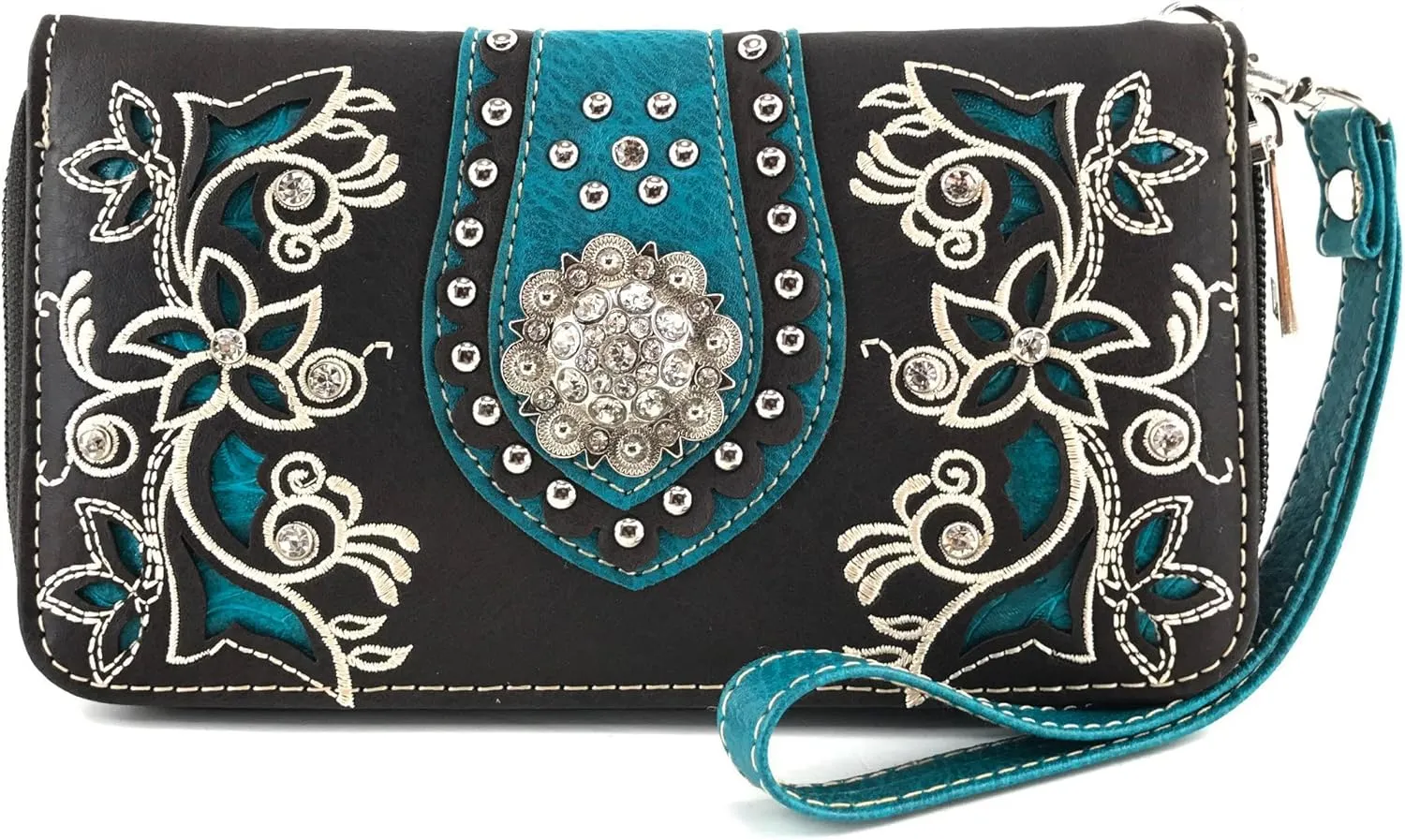 Justin West Floral Concho Tooled Leather Western Concealed Carry Handbag Purse