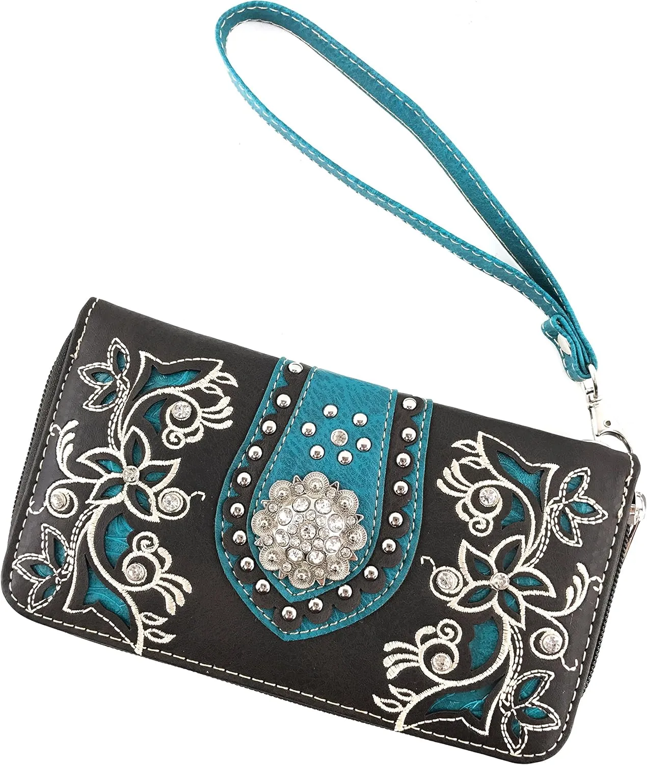 Justin West Floral Concho Tooled Leather Western Concealed Carry Handbag Purse