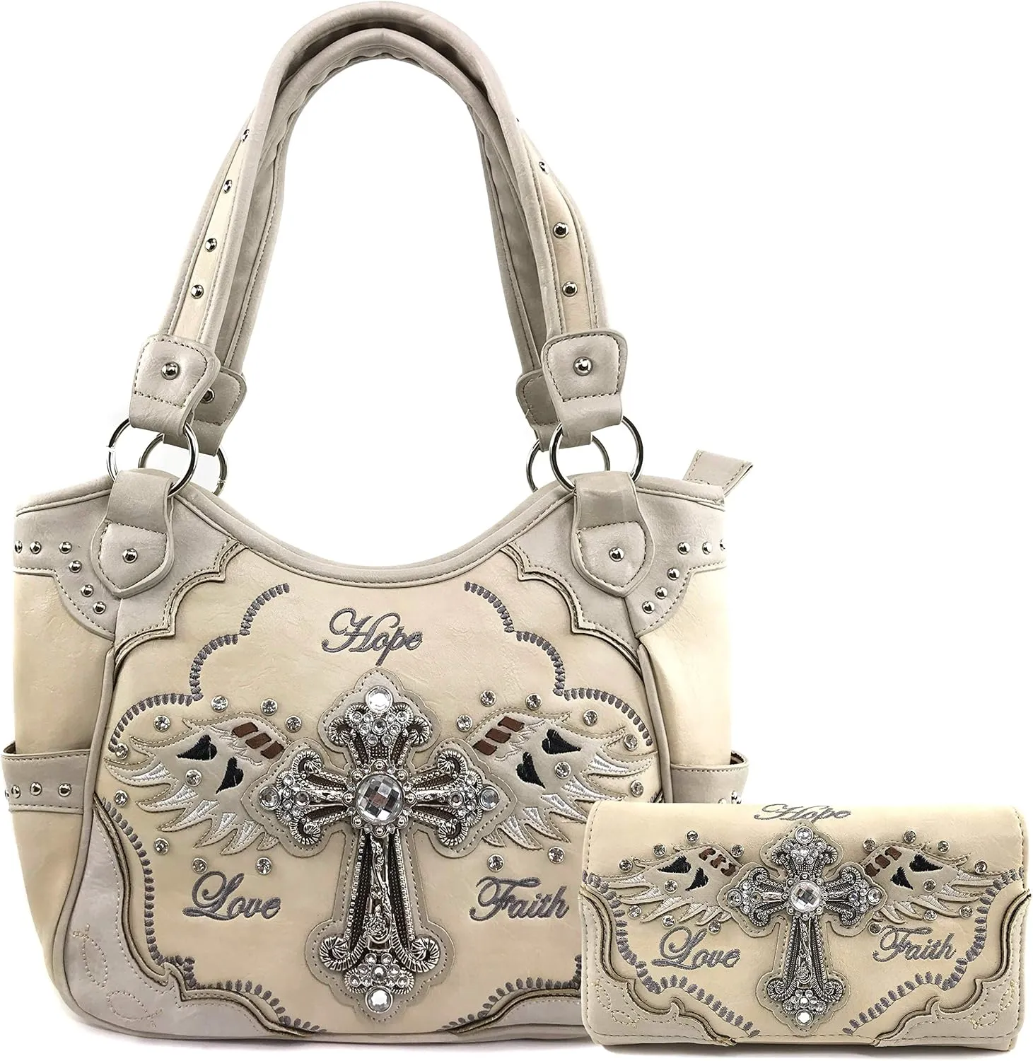 Justin West Women's Concealed Carry Angel Wings Cross Faith Hope Love Western Handbag Tote Purse