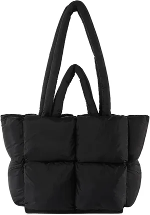KARRESLY Quilted Puffer Hobo Bag for Women Carryall Lightweight Tote Bag with Zipper Quilted Padding Shoulder Bag