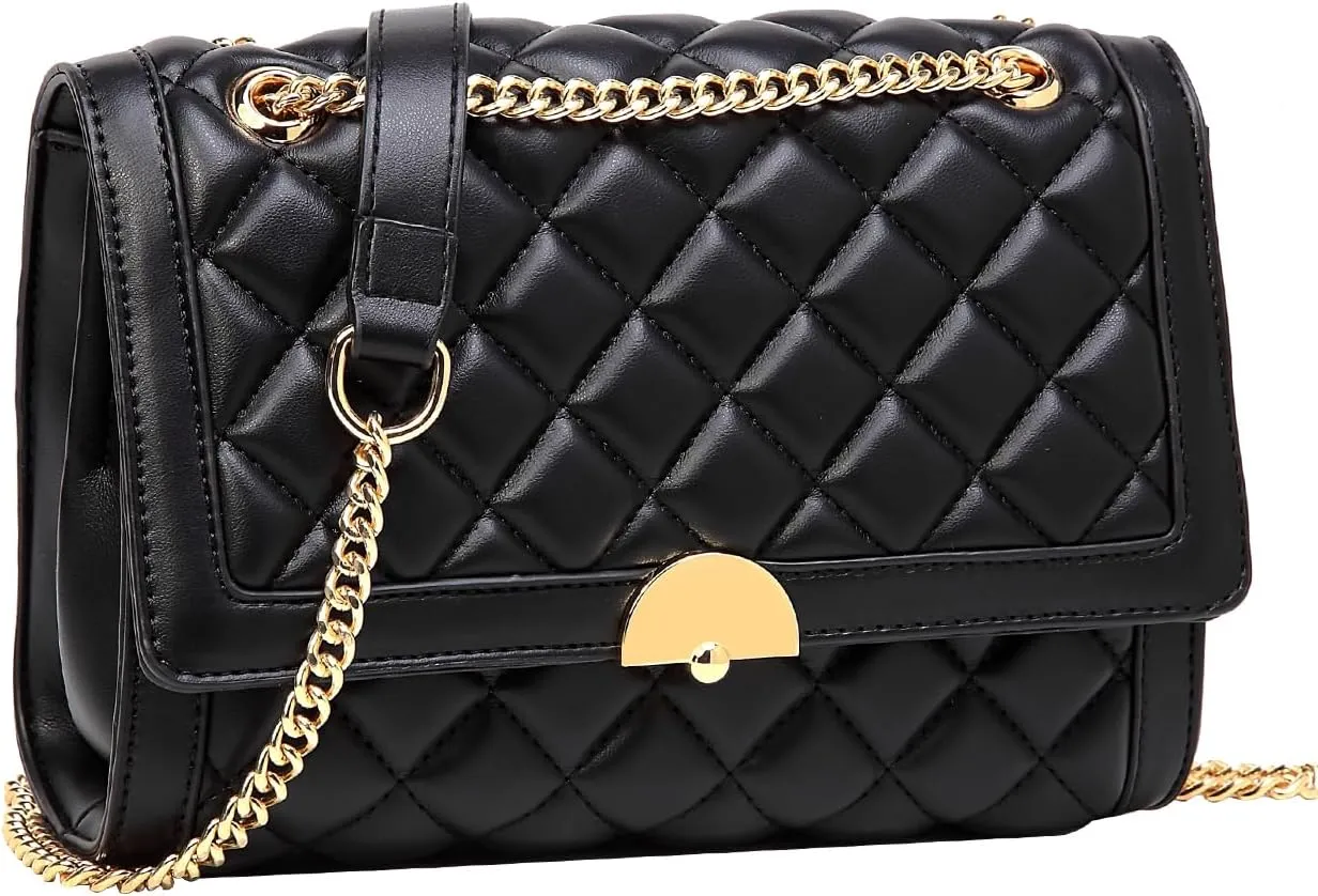 Kasqo Quilted Shoulder Bags for Women,Vegan Leather Crossbody Bag with Adjustable Chain Strap,Evening Handbag Clutch Purse