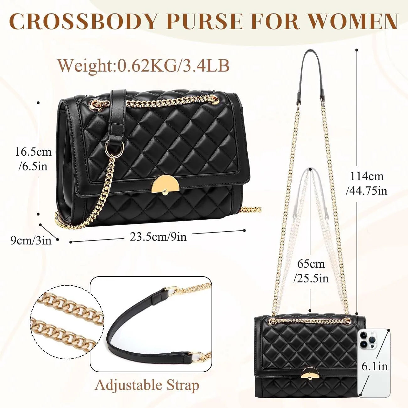 Kasqo Quilted Shoulder Bags for Women,Vegan Leather Crossbody Bag with Adjustable Chain Strap,Evening Handbag Clutch Purse