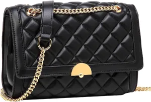 Kasqo Quilted Shoulder Bags for Women,Vegan Leather Crossbody Bag with Adjustable Chain Strap,Evening Handbag Clutch Purse