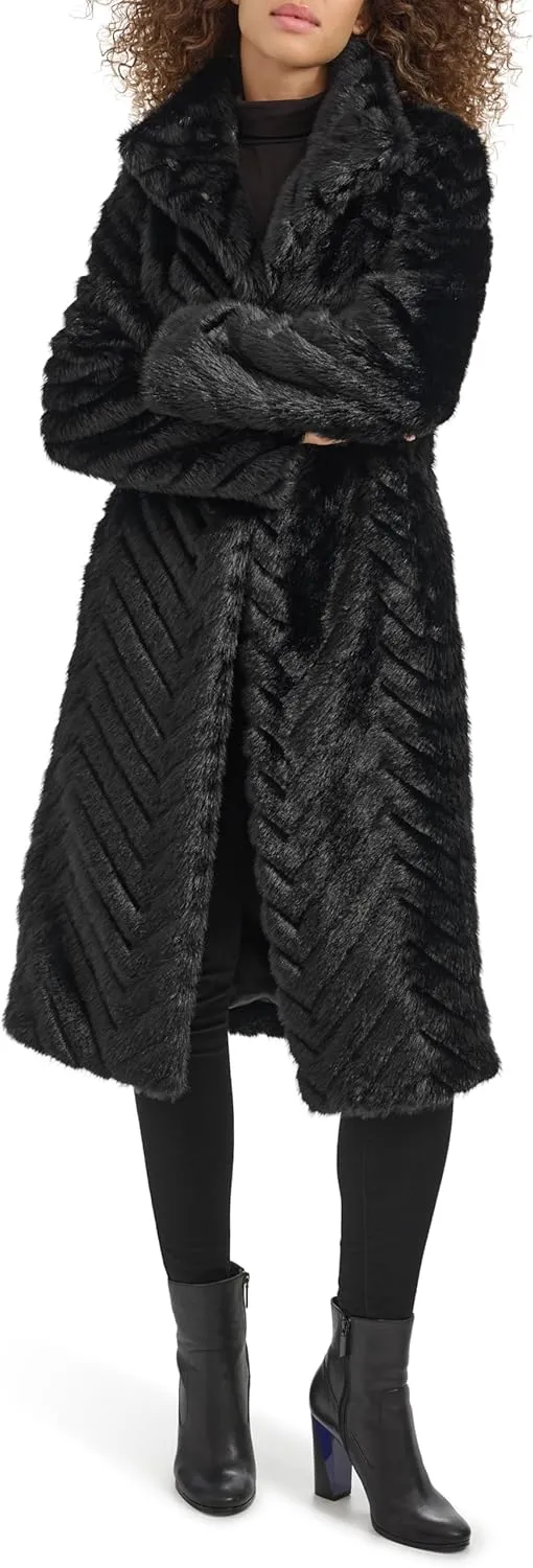 Kenneth Cole Women's Belted Grooved Texture Stand Collar Coat