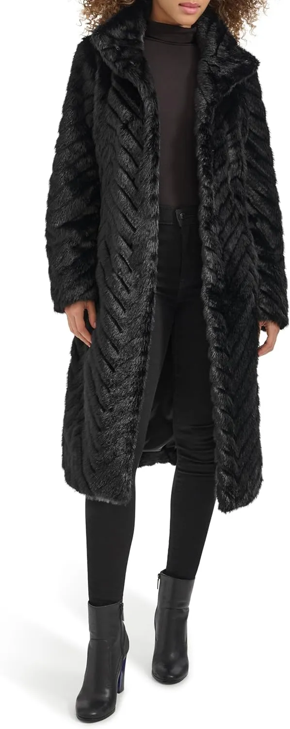 Kenneth Cole Women's Belted Grooved Texture Stand Collar Coat
