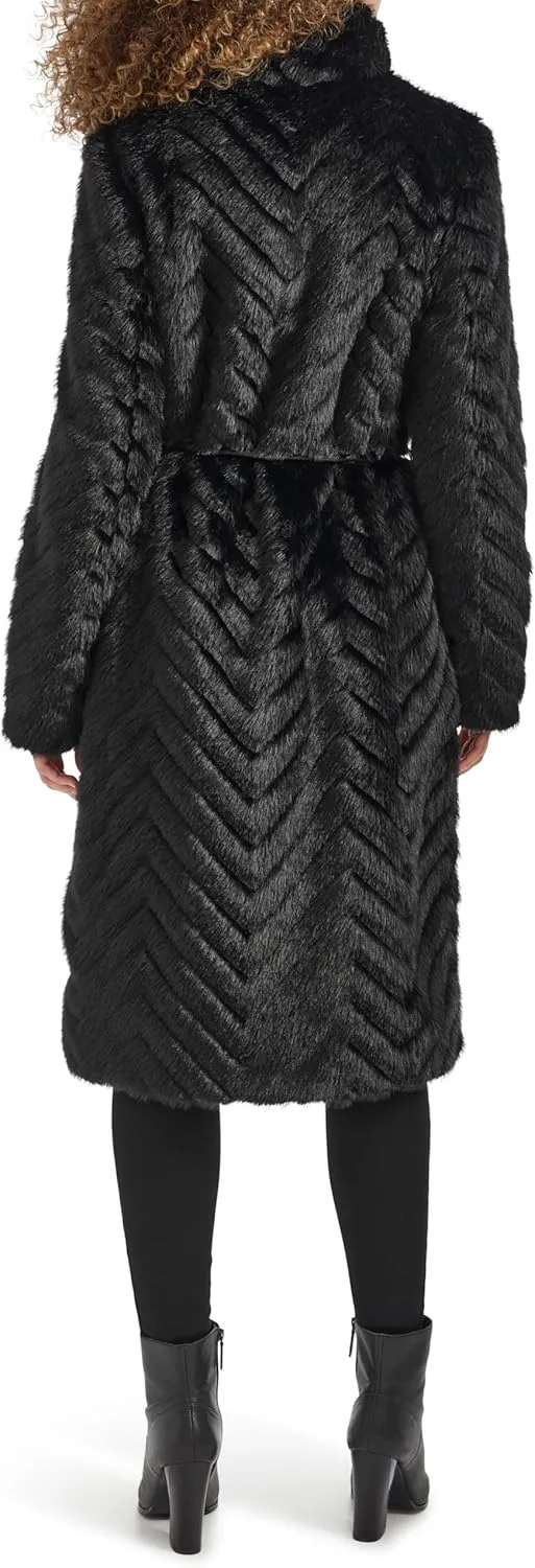 Kenneth Cole Women's Belted Grooved Texture Stand Collar Coat