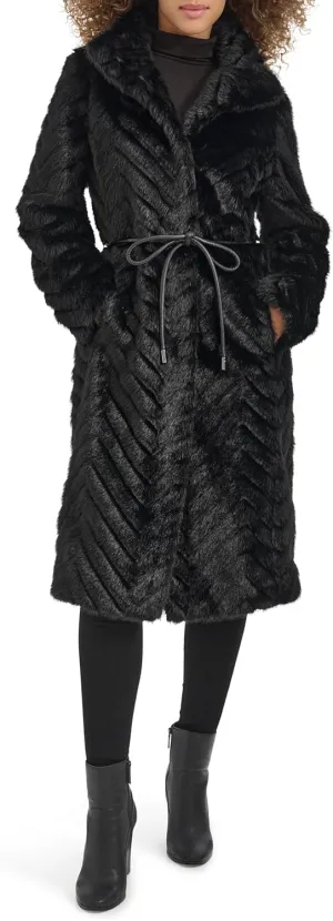 Kenneth Cole Women's Belted Grooved Texture Stand Collar Coat
