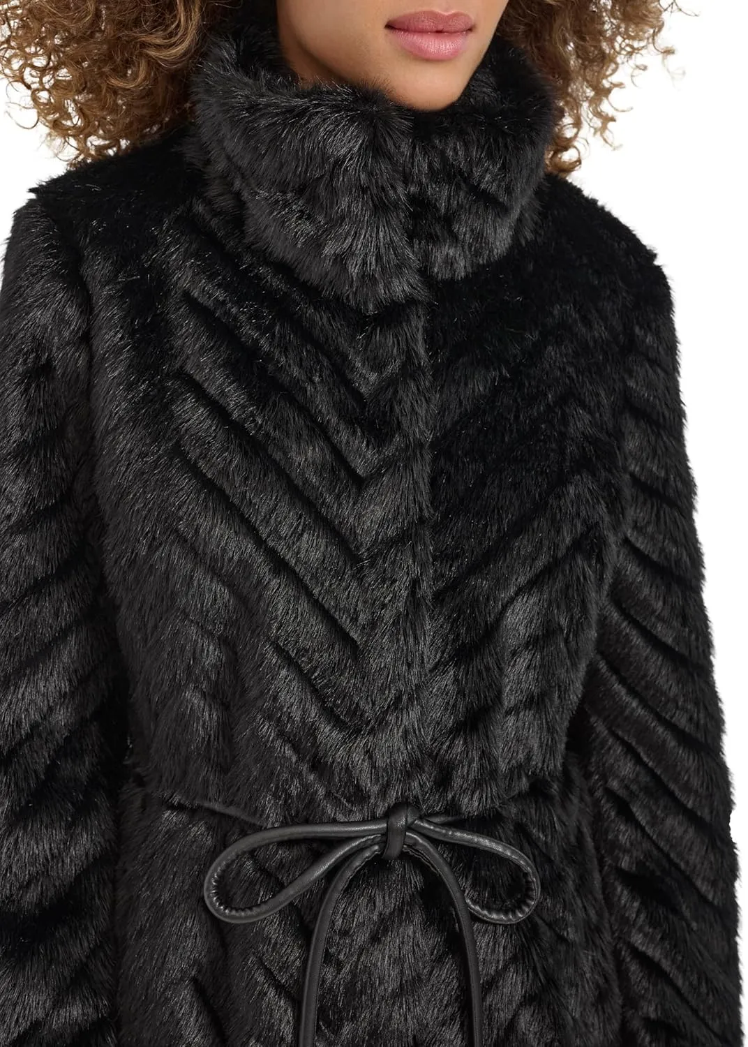 Kenneth Cole Women's Belted Grooved Texture Stand Collar Coat