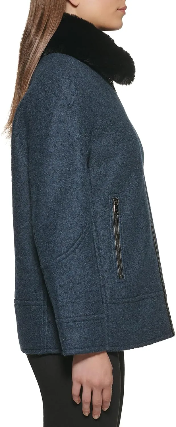 Kenneth Cole Women's Faux Fur Trim Jacket