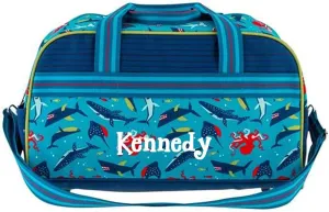 Kids Duffle Bag Shark Print Bag for Travel Kids Luggage Tote Bag for Overnight Weekend Gym Bag with Custom Name