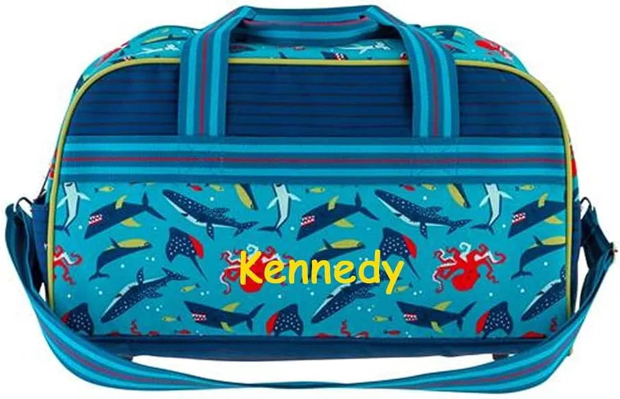 Kids Duffle Bag Shark Print Bag for Travel Kids Luggage Tote Bag for Overnight Weekend Gym Bag with Custom Name