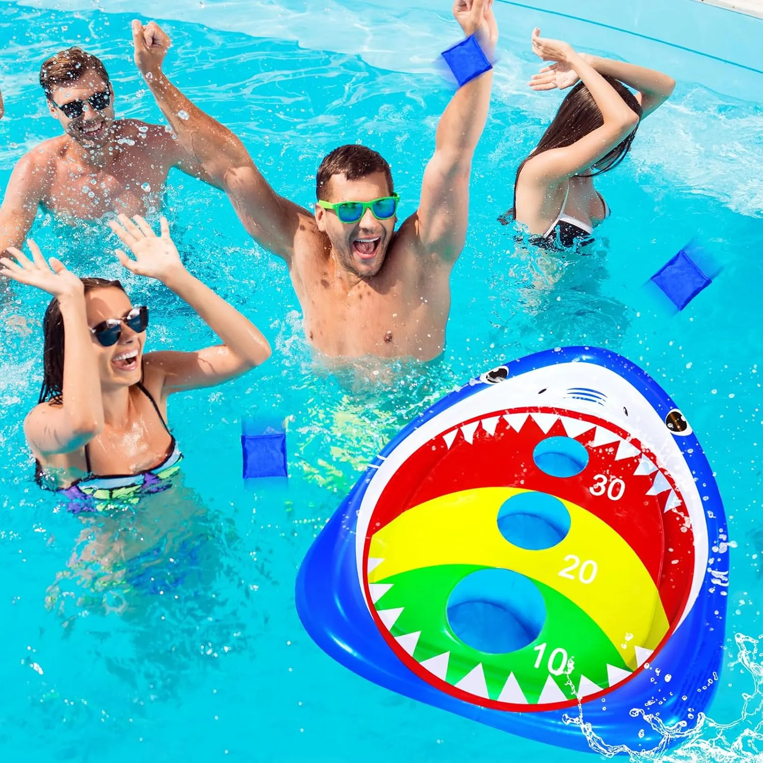 Kids Fun Pool Toys,Inflatable Shark Cornhole Board Floating Water Game Outdoor Swim Play for Adults Family,Cool Summer Party Gift for 6 7 8 9 10 12 Year Old Boy Girl Teen