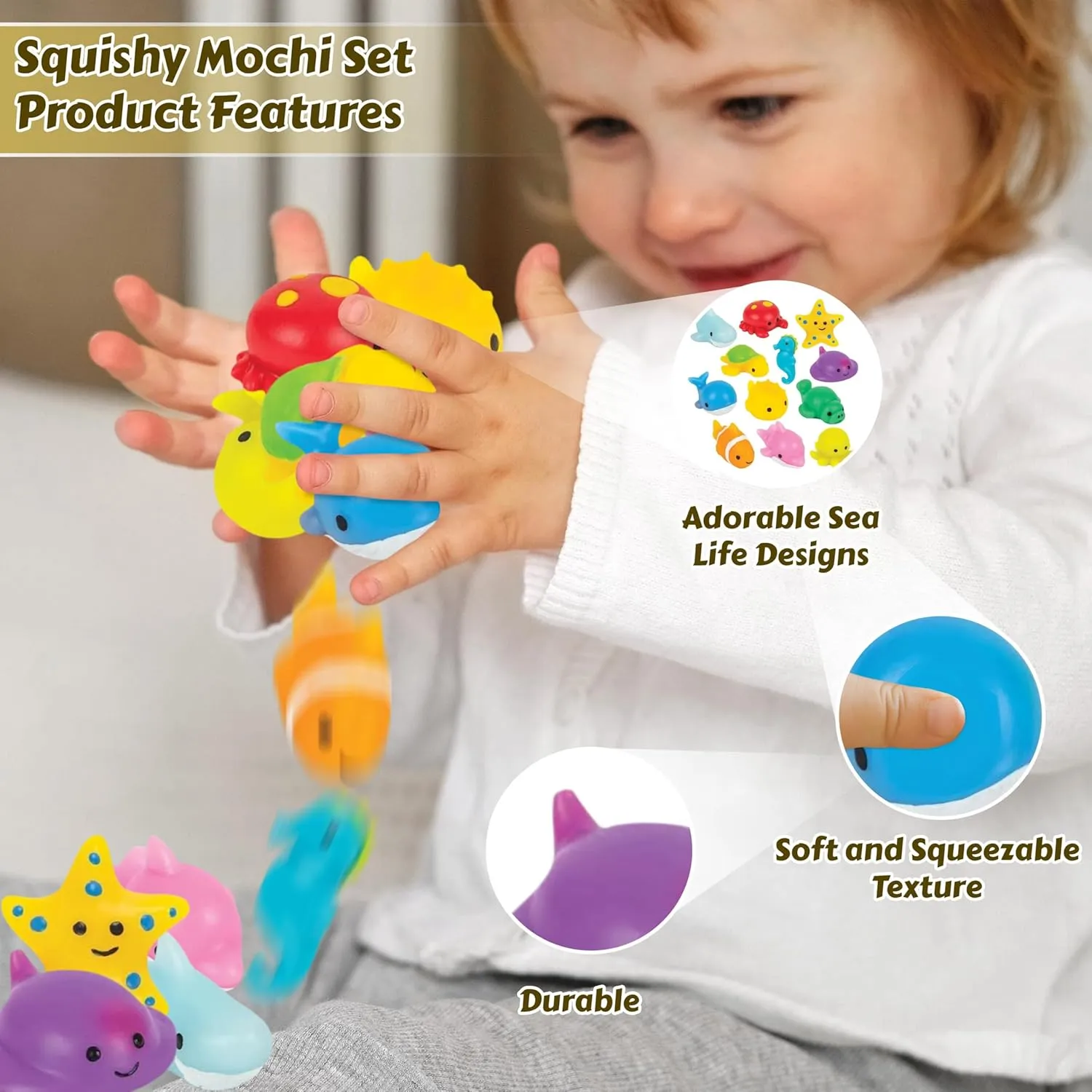 Kids Sea Life Mochi Squishy Animal Toys, Fun Mini Kawaii Squishies for Kids and Adults, Great Party Favors, Stress Relief Toys and Fidget Toy, Super Soft (Sea Animals 12 Pieces)