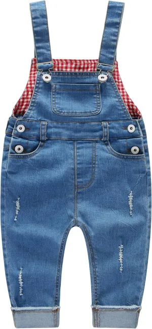 KIDSCOOL SPACE Baby & Little Boys/Girls Blue & Black Denim Overalls,Jean Workwear