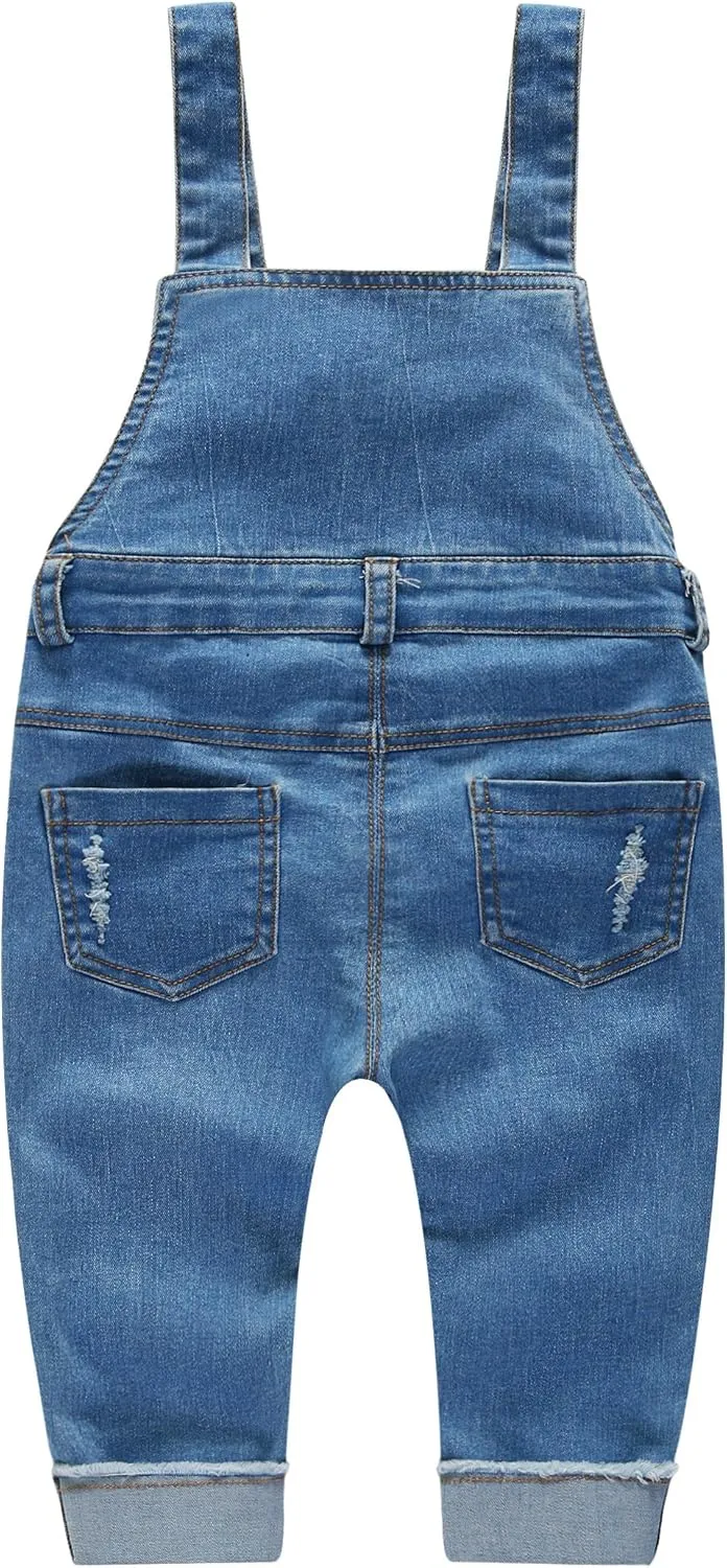 KIDSCOOL SPACE Baby & Little Boys/Girls Blue & Black Denim Overalls,Jean Workwear