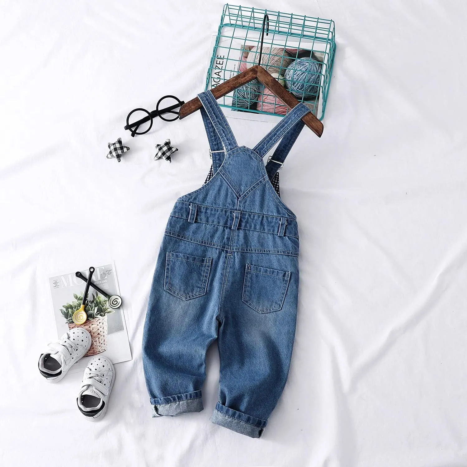 KIDSCOOL SPACE Baby Boy Girl Jean Overalls,Toddler Ripped Denim Cute Workwear
