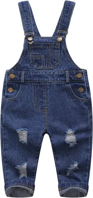 KIDSCOOL SPACE Baby Boy Girl Jean Overalls,Toddler Ripped Denim Cute Workwear