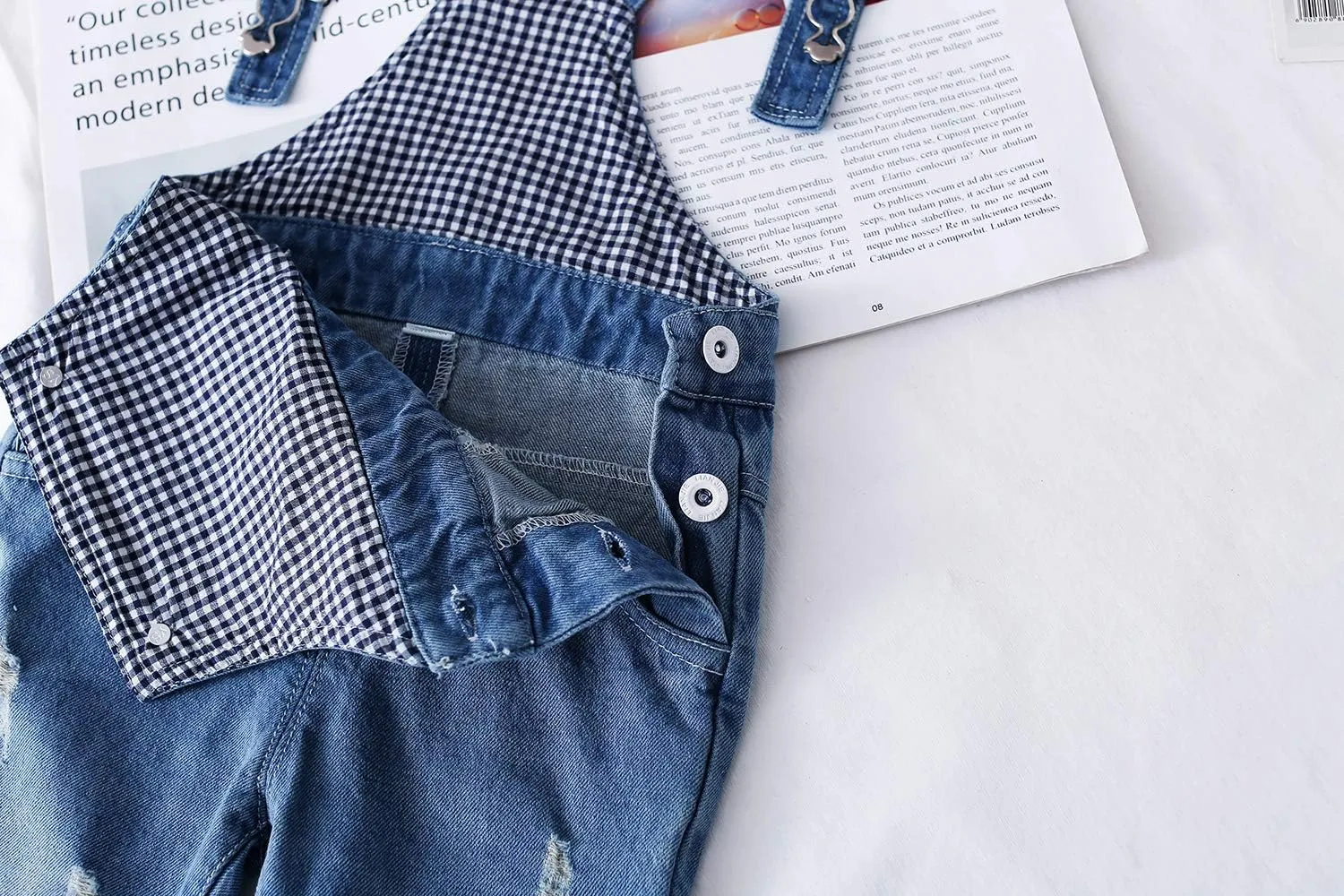 KIDSCOOL SPACE Baby Boy Girl Jean Overalls,Toddler Ripped Denim Cute Workwear