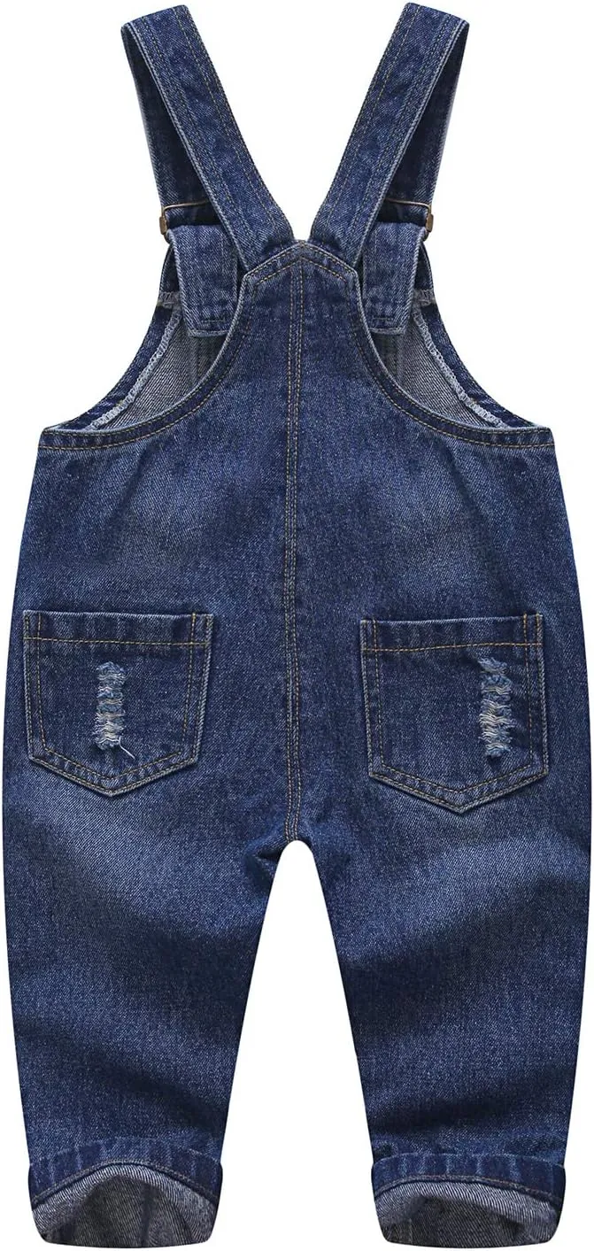 KIDSCOOL SPACE Baby Boy Girl Jean Overalls,Toddler Ripped Denim Cute Workwear