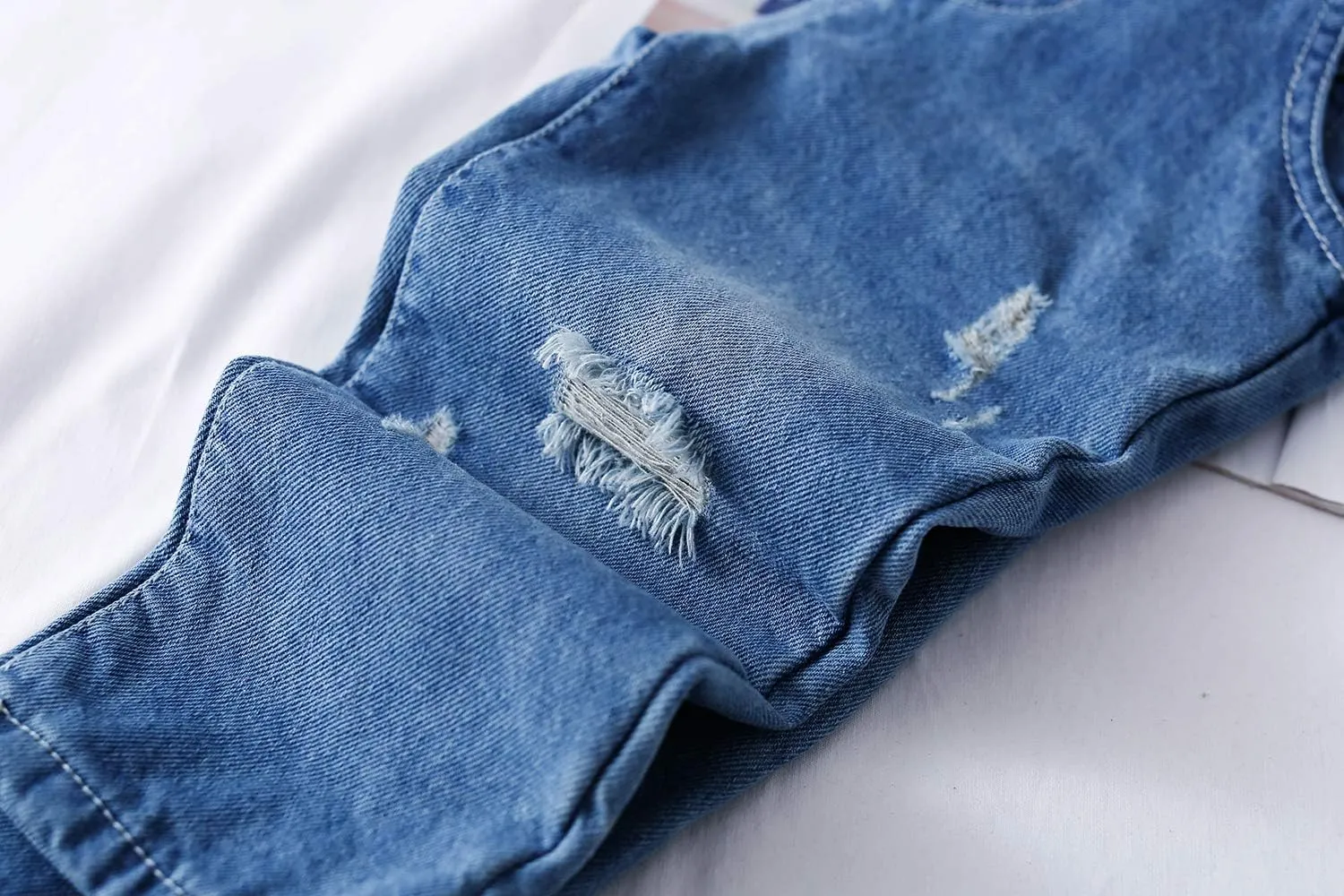 KIDSCOOL SPACE Baby Boy Girl Jean Overalls,Toddler Ripped Denim Cute Workwear
