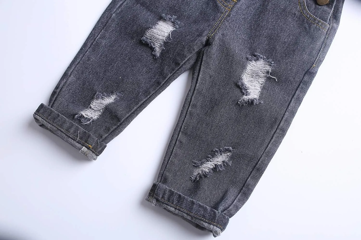 KIDSCOOL SPACE Baby Boy Girl Jean Overalls,Toddler Ripped Denim Cute Workwear
