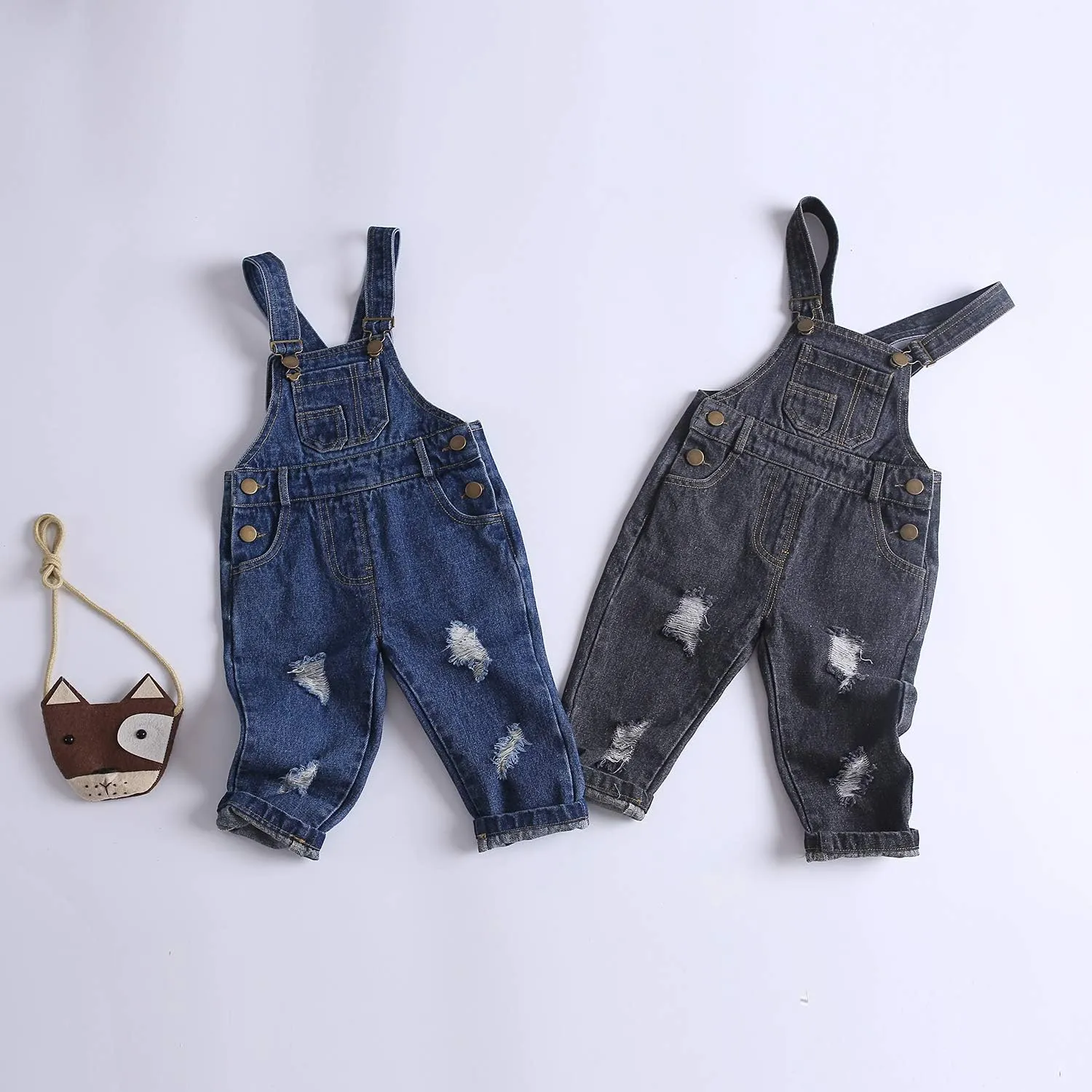 KIDSCOOL SPACE Baby Boy Girl Jean Overalls,Toddler Ripped Denim Cute Workwear