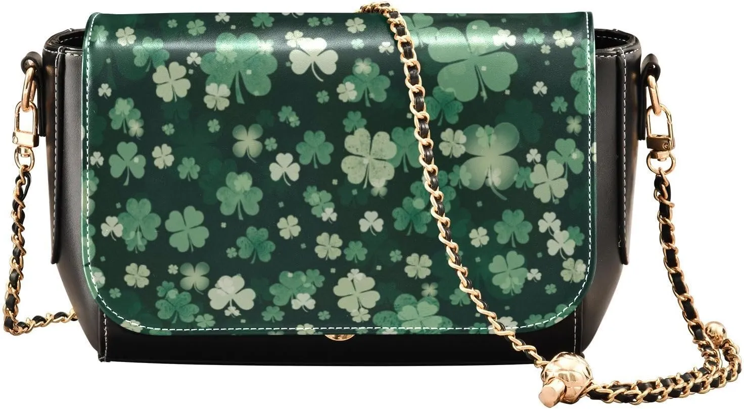 Kigai Cute Clovers Crossbody Bags for Women Retro Cross Body Purse Small PU Leather Shoulder Handbags with Chain Strap