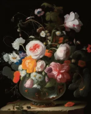 KIKKIJ Cross Stitching Needle Punch Embroidery Kit,Vintage Flower Painting Wall Art Painting,Vintage Wall Decor for Sitting Powder Living Room Hallway Vanity,11CT,13.39 * 17.33 inch