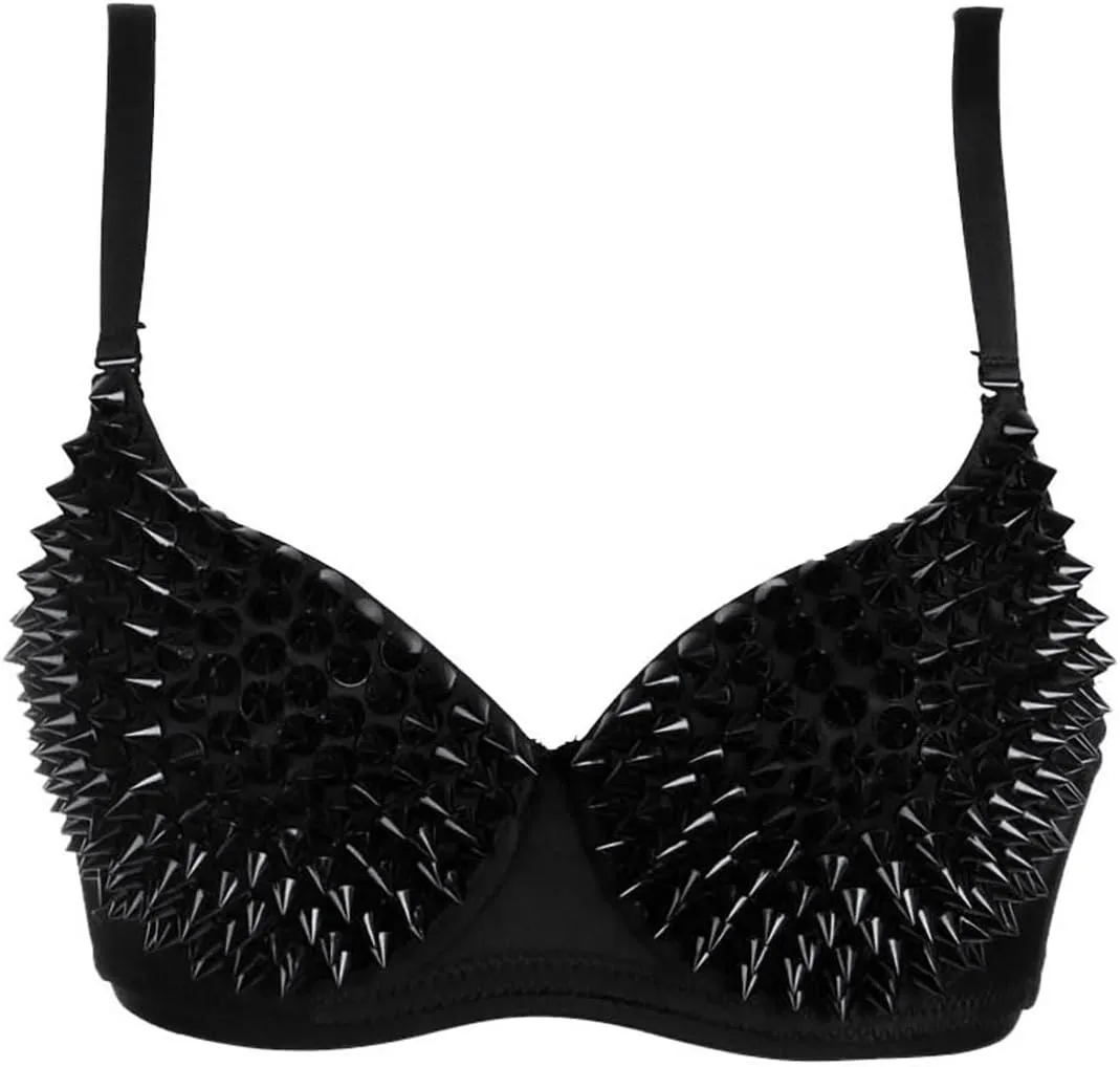 Kimring Women's Steampunk B Cup Spike Studs Rivet Party Club Rave Sport Bra Tops