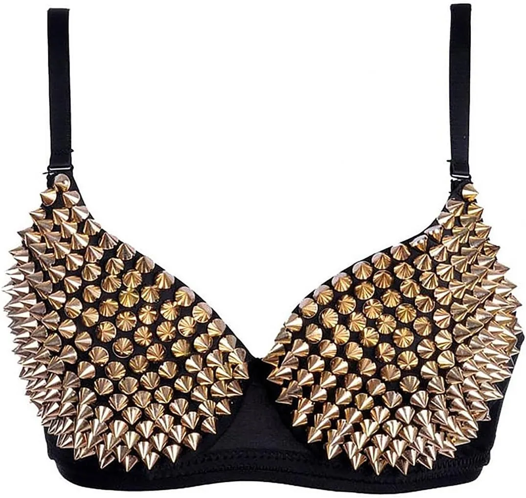 Kimring Women's Steampunk B Cup Spike Studs Rivet Party Club Rave Sport Bra Tops