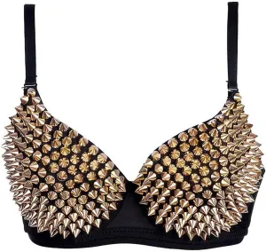 Kimring Women's Steampunk B Cup Spike Studs Rivet Party Club Rave Sport Bra Tops