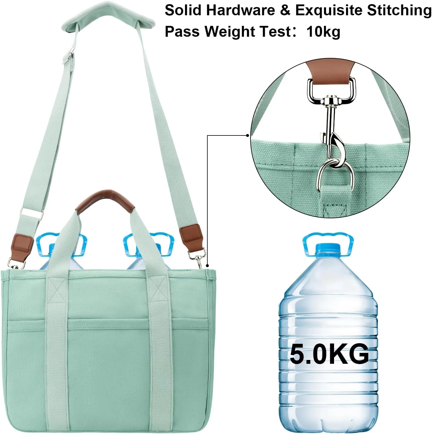 KKXIU Canvas Tote Bag for Women with Zipper and Compartments Crossbody Large Bible Messenger Purse Bag With Pockets