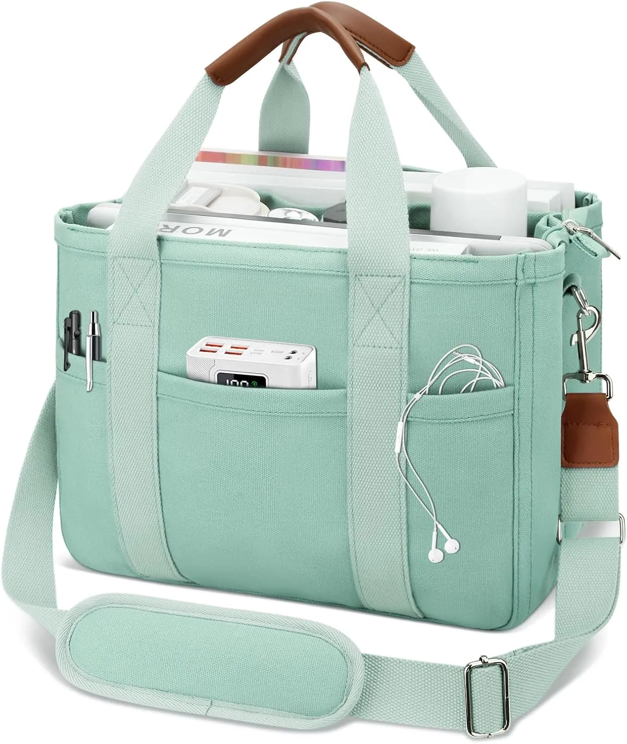KKXIU Canvas Tote Bag for Women with Zipper and Compartments Crossbody Large Bible Messenger Purse Bag With Pockets