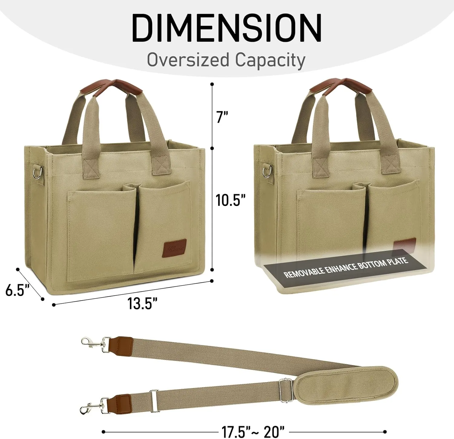 KKXIU Large Canvas Tote Bag for Women with Zipper and Compartments Crossbody Work Bible Messenger Purse Bag With Pockets